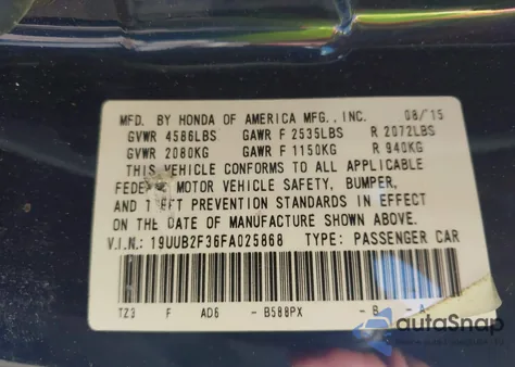 2015 Acura Tlx V6 z USA, uszkodzony, nr VIN 19UUB2F36FA025868